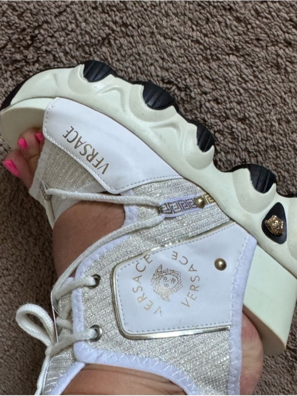 Versace White Gold-Trim Platform Trainer